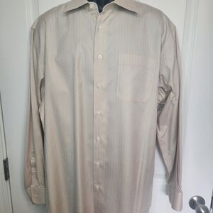 Men's Elegant Beige Striped Dress Shirt